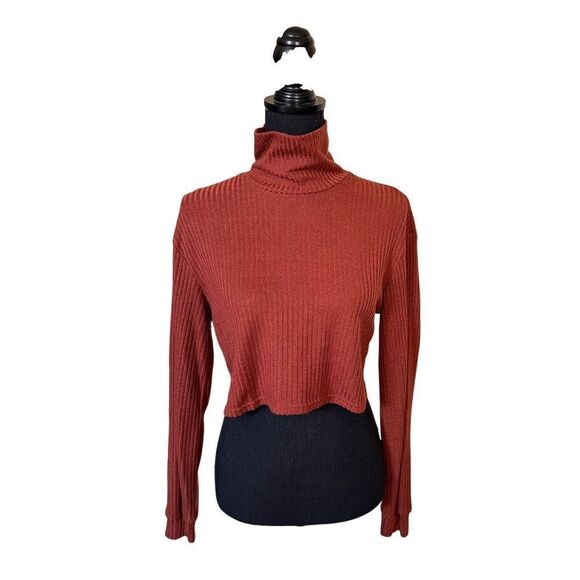 SHEIN Burnt Orange Essence Turtle Neck Ribbed Knit Sweater Small - Picture 1 of 6